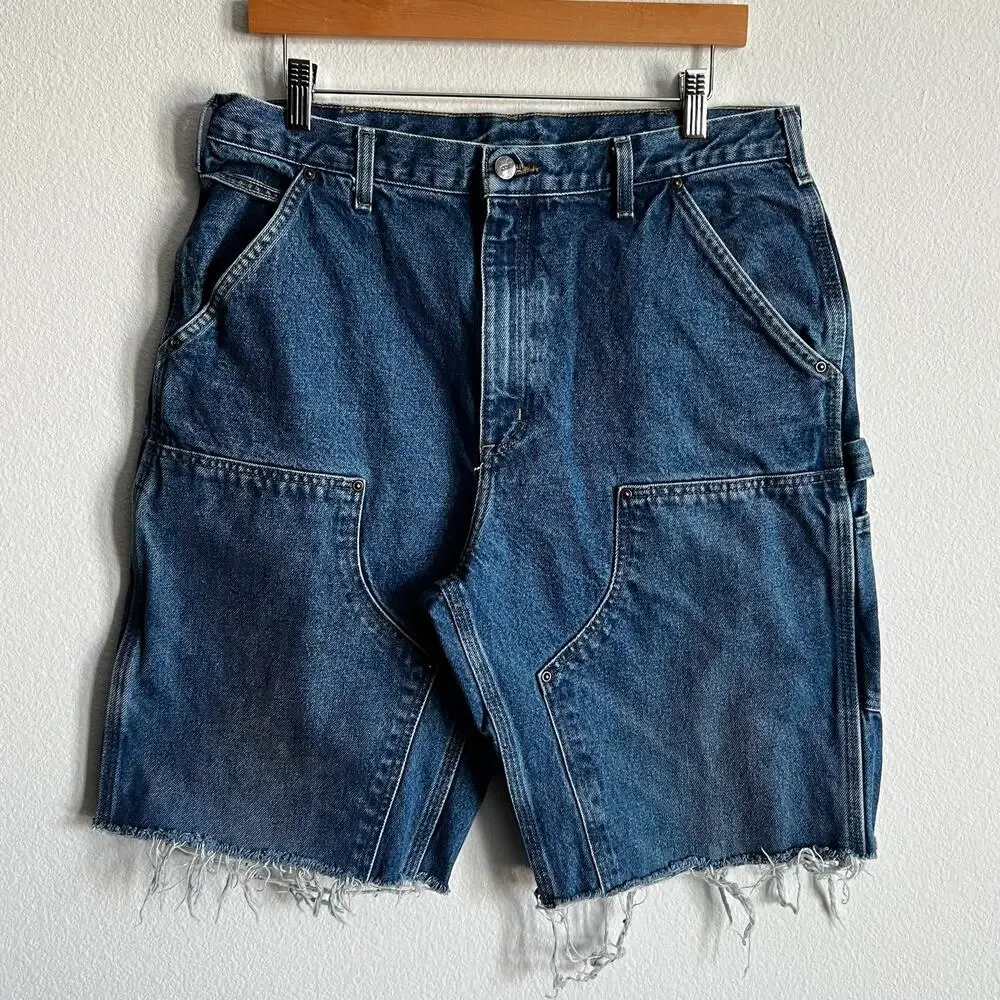Carhartt denim blue jean double knee work wear carpenter shorts